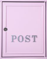 Close up of the Front of the Pink "Oxford" Wall Mounted Post Box with Silver Detail Close up of the Front of the Pink "Oxford" Wall Mounted Post Box with Silver Detail
