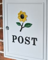 Close Up Of The Details On The Sunflower Oxford Wall Mounted Post Box