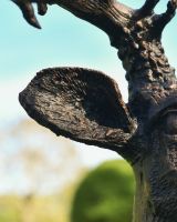 close up of ear detail on cast aluminium stag bust