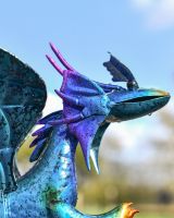 Blue Metal Baby Dragon Garden Sculpture 