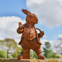 Rustic Cast Iron Hare with Pipe Sculpture-