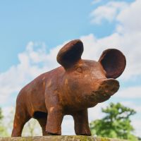 Rustic Cast Iron Pig Sculpture- Large in Garden 