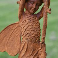 Close up of Detailing on Rustic Cast Iron Woodland Fairy 