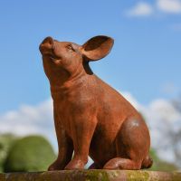 Sitting Piglet Garden Sculpture in Rustic Finish