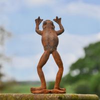 Rustic Cast Iron "High Five" Frog Sculpture Rustic Cast Iron "High Five" Frog Sculpture