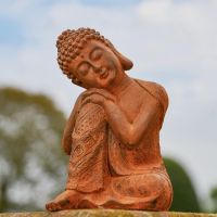 Rustic Cast Iron Resting Buddha Sculpture