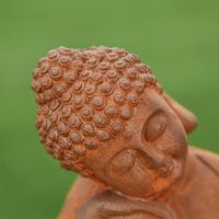 Close up of Head on Rustic Cast Iron Buddha Head 