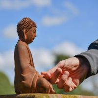 Rustic Cast Iron Sitting Buddha Sculpture to Scale