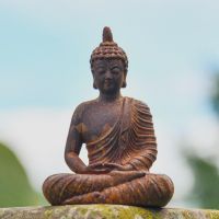 Rustic Cast Iron Meditating Buddha Sculpture