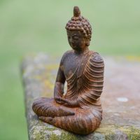 Side view of Meditating Buddha Sculpture in Garden