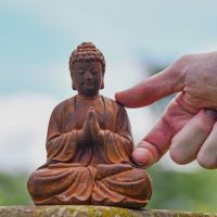 Rustic Cast Iron Praying Buddha Sculpture