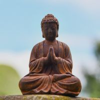 Rustic Cast Iron Praying Buddha Sculpture