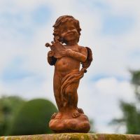 Rustic Cast Iron Cherub with Harp 