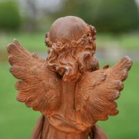 Rear view of Winged Praying Angel Cast Iron Sculpture 