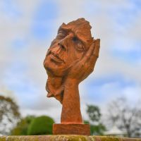 Rustic Cast Iron Abstract Listener Sculpture 