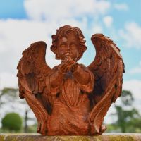 Rustic Cast Iron Winged Angel & Dove Sculpture