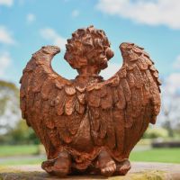 Reverse View of Rustic Cast Iron Winged Angel & Dove Sculpture