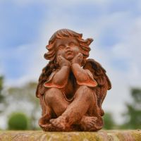 Rustic Cast Iron Adoring Angel Sculpture 