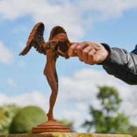 Rustic Cast Iron Free Standing Winged Angel Sculpture to Scale