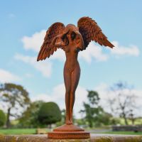Rustic Cast Iron Free Standing Winged Angel Sculpture in Situ