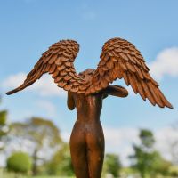 Reverse View of Rustic Cast Iron Free Standing Winged Angel Sculpture 