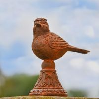Rustic Cast Iron Perched Floral Bird 