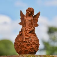 Rustic Cast Iron Sitting Fairy Sculpture