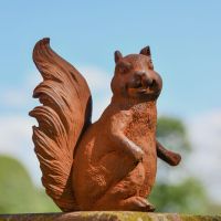 Rustic Cast Iron Squirrel Sculpture in Situ