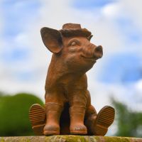 Rustic Cast Iron Pig in Wellies Garden Sculpture Rustic Cast Iron Pig in Wellies Garden Sculpture