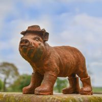 Standing Pig in Wellies Cast Iron in Rustic Finish 