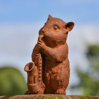 Rustic Cast Iron Saxophone Playing Chipmunk Sculpture