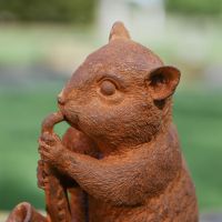 Close-Up of Rustic Cast Iron Saxophone Playing Chipmunk Sculpture