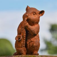 Chipmunk with Saxophone Cast Iron Sculpture in Rustic Finish