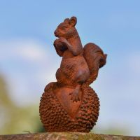 Rustic Cast Iron Squirrel & Chestnut Sculpture