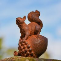 Rustic Cast Iron Squirrel & Acorn Sculpture