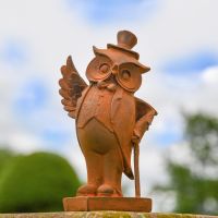 Rustic Cast Iron Gentleman Owl Sculpture 