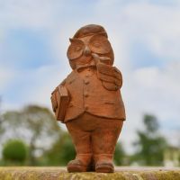 Rustic Small Cast Iron Studious Owl Sculpture Rustic Small Cast Iron Studious Owl Sculpture