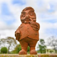 Rustic Cast Iron Studious Owl Garden Sculpture 