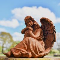 Rustic Cast Iron Angel in Thought Sculpture