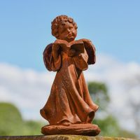 Rustic Cast Iron Angel Reading Sculpture