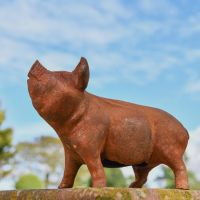 Rustic Cast Iron Pig "Oink" Sculpture 