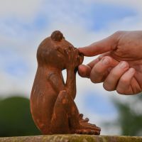 Rustic Cast Iron "Speak No Evil" Frog Sculpture to Scale Rustic Cast Iron "Speak No Evil" Frog Sculpture to Scale