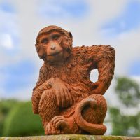 Rustic Cast Iron "Scratching" Monkey Sculpture in Situ