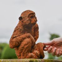 Rustic Cast Iron "Scratching" Monkey Sculpture to Scale