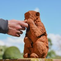 Side view of Rustic Cast Iron "Thinking" Monkey Sculpture