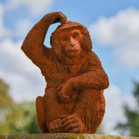 Rustic Cast Iron "Head Scratching" Monkey Sculpture