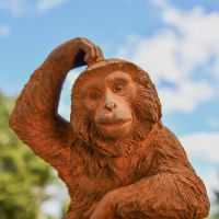 Rustic Cast Iron "Head Scratching" Monkey Sculpture 