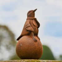 Rustic Cast Iron Sitting Hummingbird Sculpture 