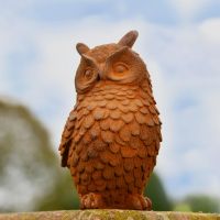 Rustic Cast Iron Owl Sculpture 