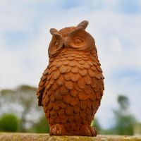 Rustic Cast Iron Garden Owl Sculpture 
